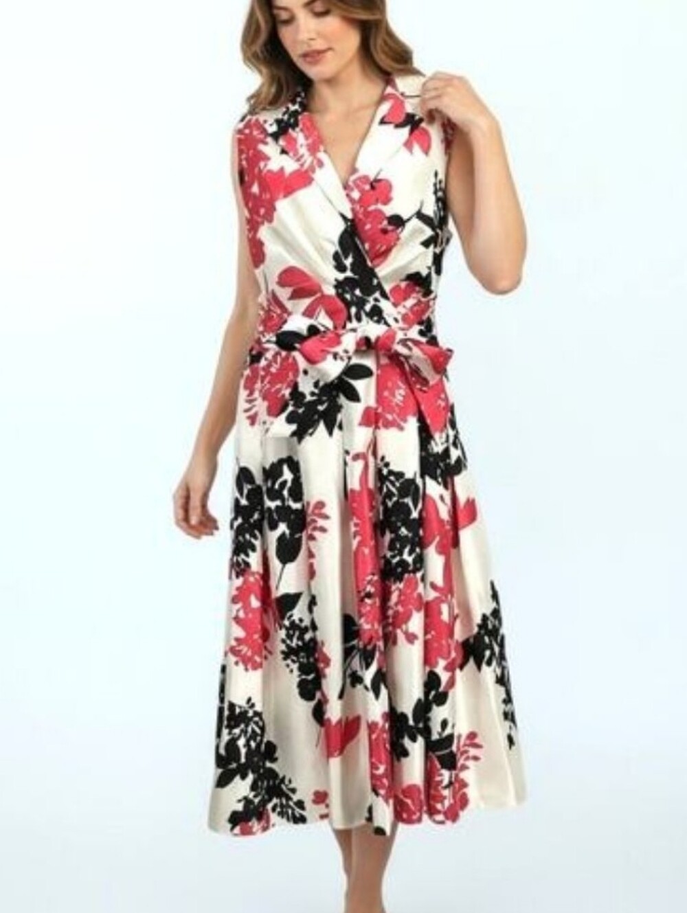 Jessica Howard Sleeveless Fit & Flare Floral Midi Dress Size 10 Surplice Wrap...